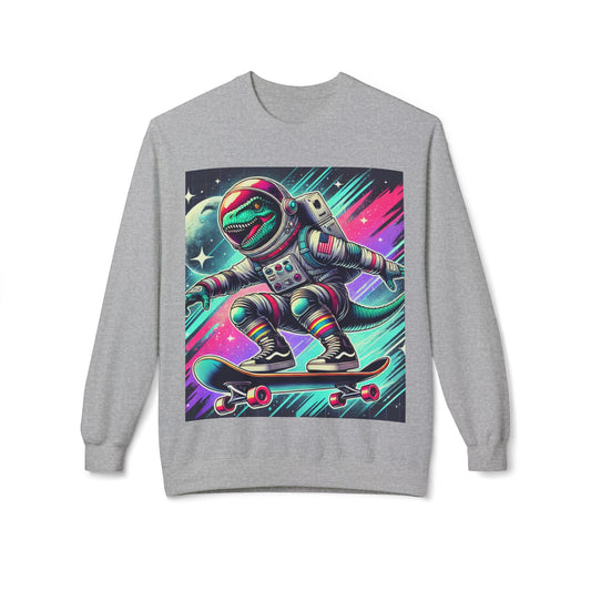 Space Dinosaur On A Skateboard, Unisex Midweight Softstyle Fleece Crewneck Sweatshirt